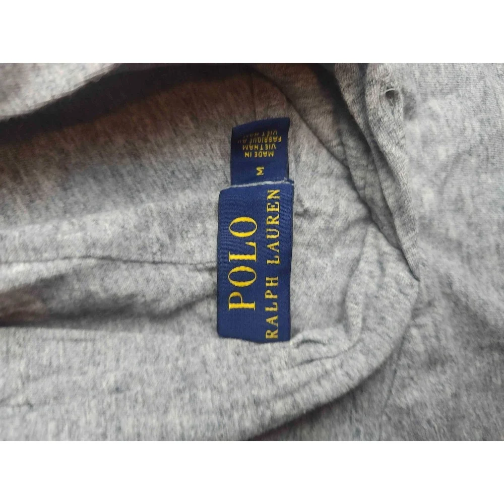 Polo Ralph Lauren Hoodie Mens Medium Gray Long Sleeve Jersey Knit Pullover Pony